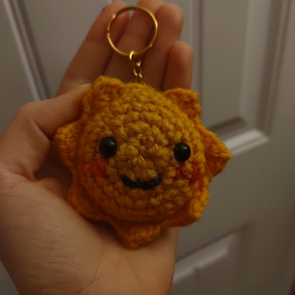 Sun Crochet Keychain Handmade Amigurumi Yellow Orange Three Inches
